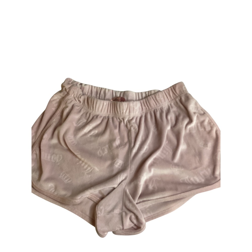 Juicy Couture Pink Velour Sleep Shorts All Over Logo Crown Embossed Womens Large